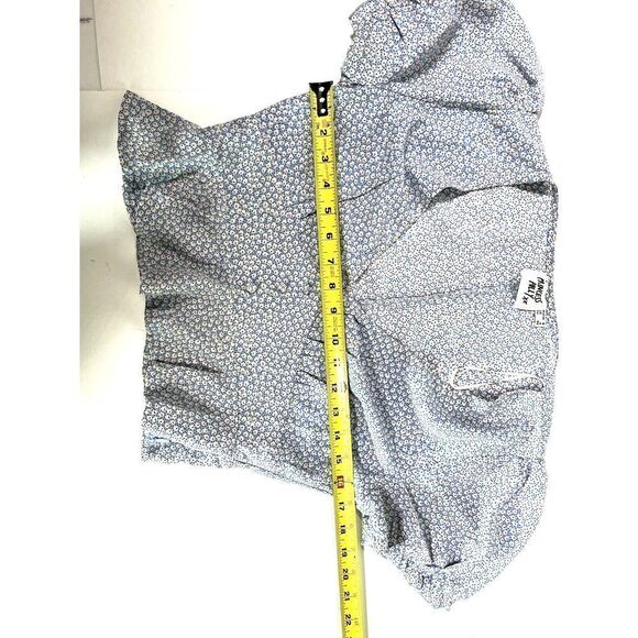 Princess Polly Blue Floral Crop Top Size 4 Small Puff Sleeve Button Peplum Jamia - Picture 10 of 12